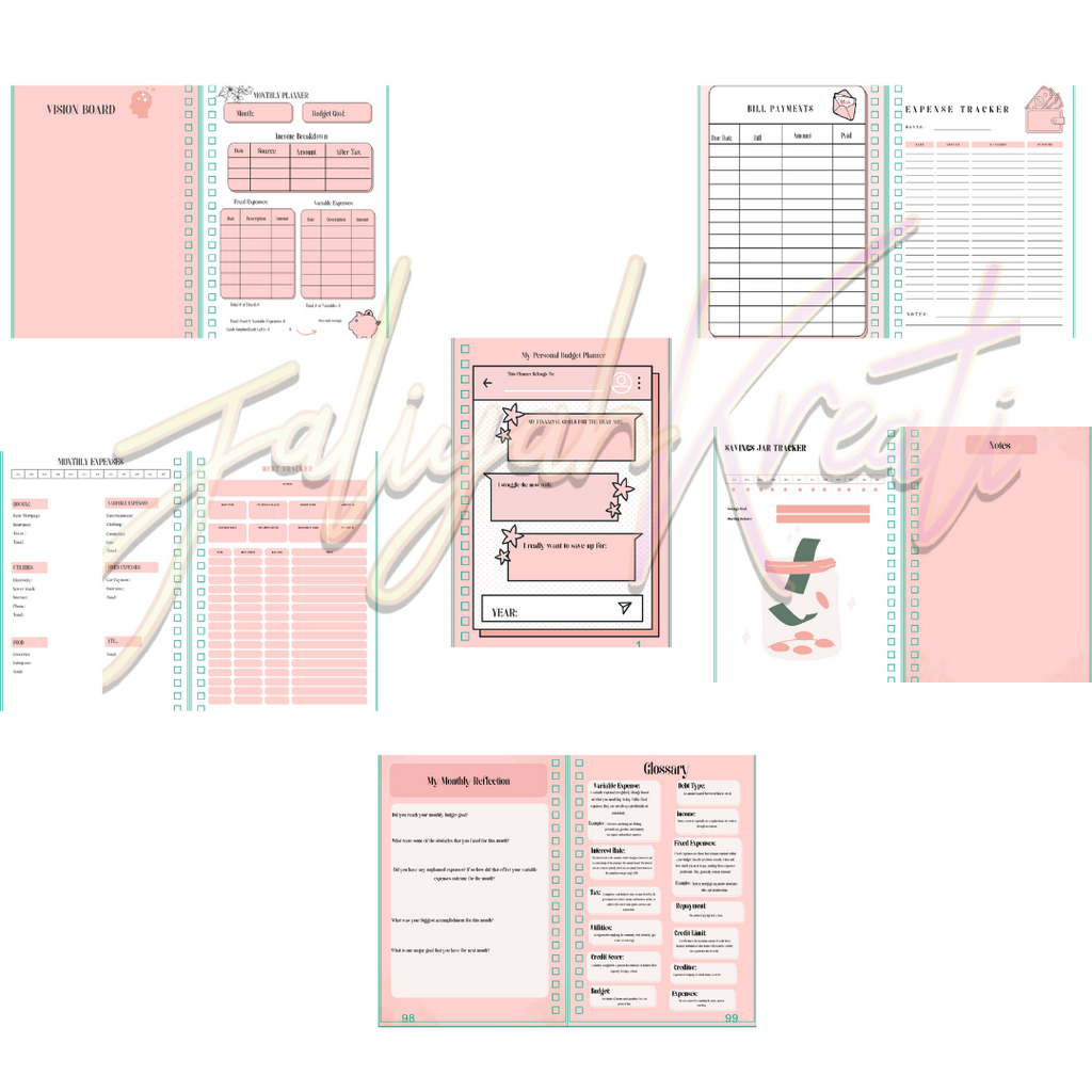 12 Month Pink Budget Planner Digital