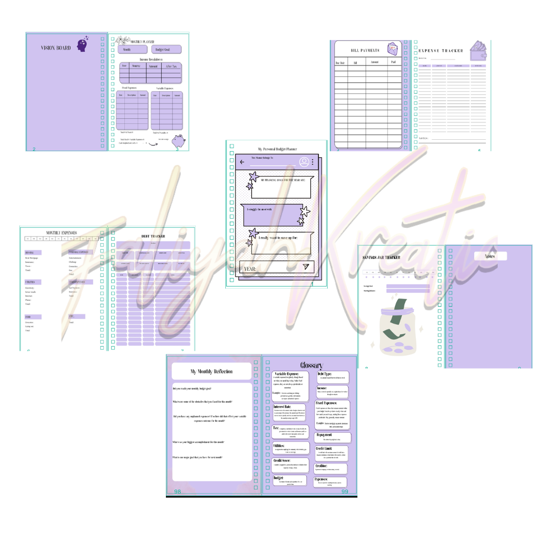 12 Month Purple Budget planner digital